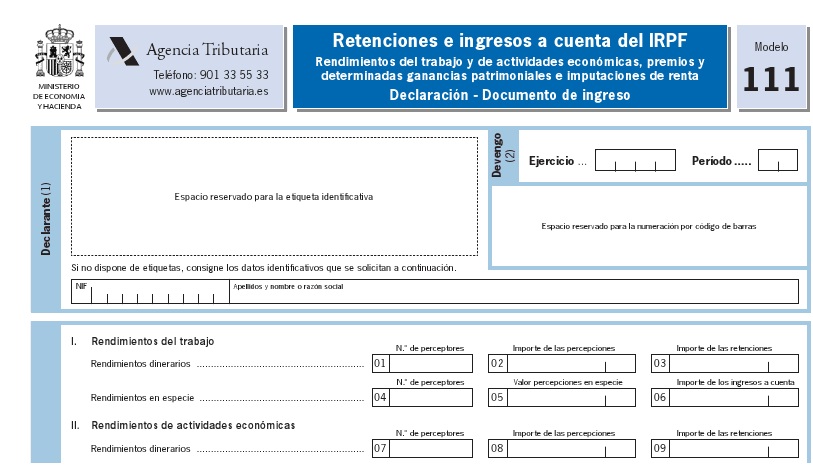 Modelo 111: Retenciones practicadas a trabajadores, profesionales y empresarios