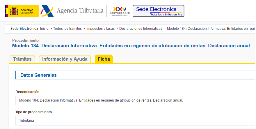 Modelo 184: Entidades en rgimen de atribucin de rentas. Declaracin anual informativa